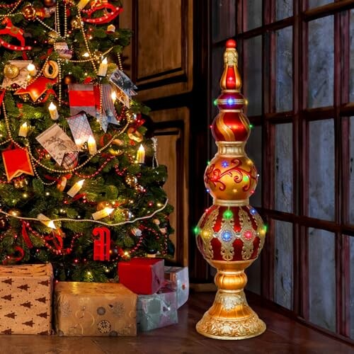 Fraser Hill Farm 4-Ft. Prelit Metallic Holiday Finial Statue