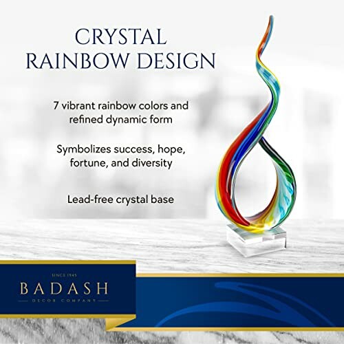 Crystal rainbow sculpture with vibrant colors and lead-free base.