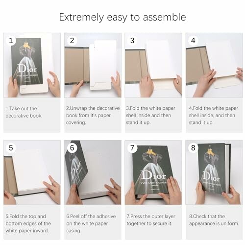 Step-by-step guide to assembling a decorative Dior book.