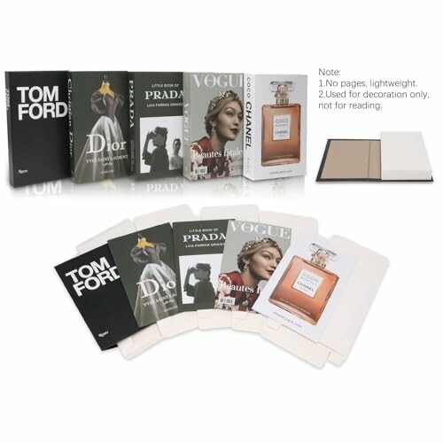 Decorative books with fashion brands for home decor.