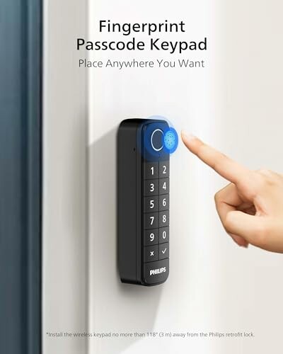 Fingerprint passcode keypad with finger pressing button.
