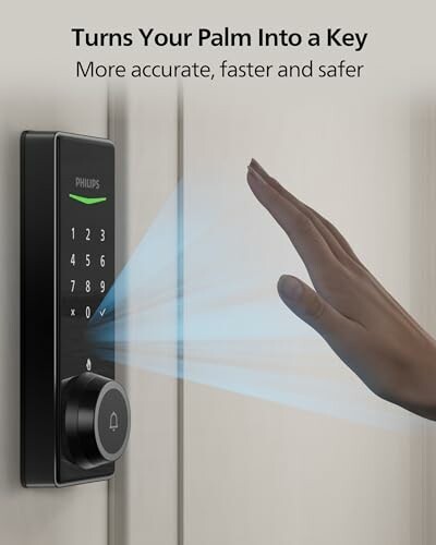 Smart door lock with palm scanning feature for enhanced security.